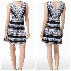 CeCe White Black A-Line Floral Dress $129